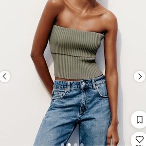 Zara Women's Khaki and Green Crop-top